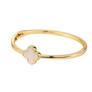 NWT Stainless Steel Metal Mother of Pearl Clover Bangle
Bracelet in Gold